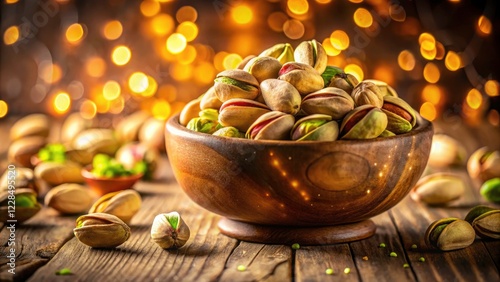 Bokeh Photography: Pistachio Nuts in a Bowl - Delicious, Green, Healthy Snack