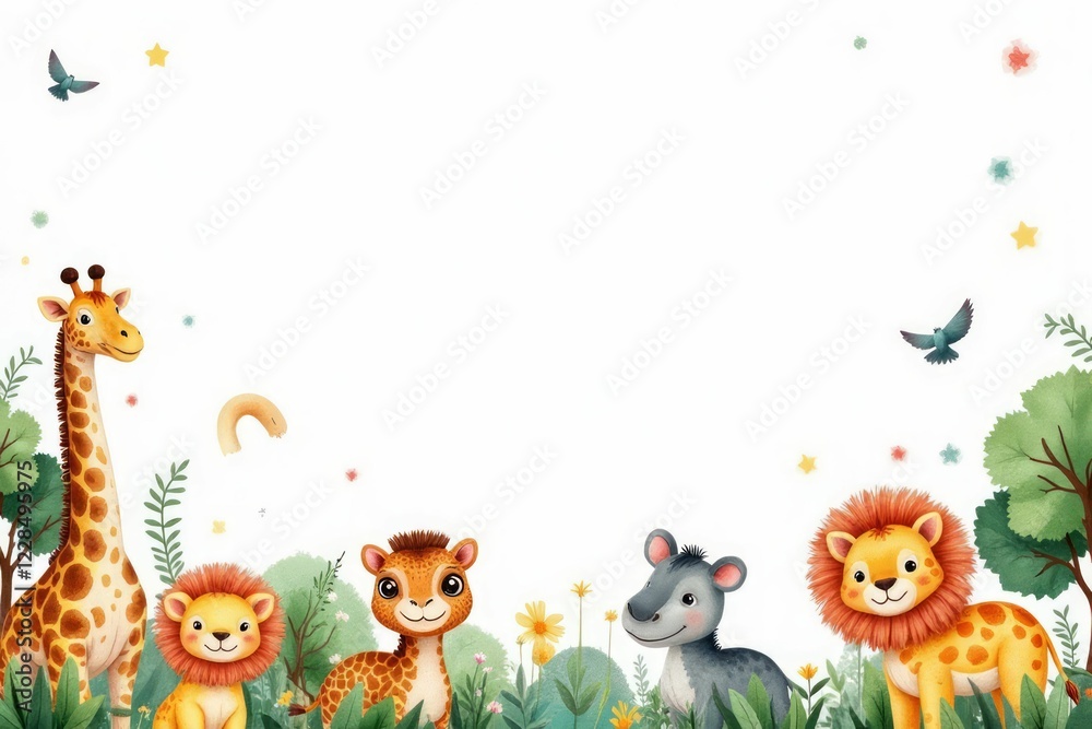 Adorable Safari Animals in a Lush Green Meadow Adorable Safari Animals in a Lush Green Meadow
