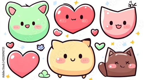 Wallpaper Mural Cute Cartoon Characters with Hearts and Smiles for Fun and Playful Designs Torontodigital.ca