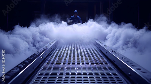 Cryogenic freezing process, worker in facility photo