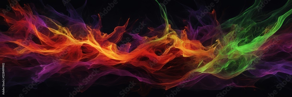 Fototapeta premium Abstract Colorful Flames Swirling Dynamically Across Dark Background