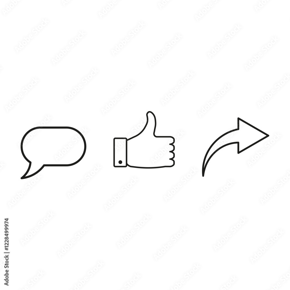 Chat icon set. Hand gesture icon. Arrow sharing symbol. Vector communication signs. Chat icon set. Hand gesture icon. Arrow sharing symbol. Vector communication signs.