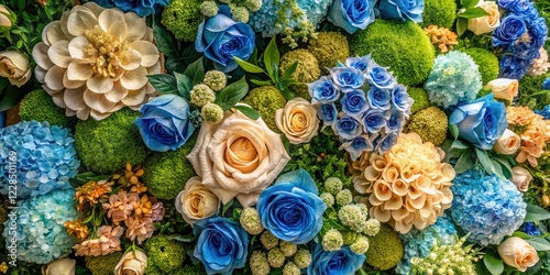 Elegant Watercolor Blue Beige Floral Clipart:  High-Resolution Aerial Photography for Design Projects