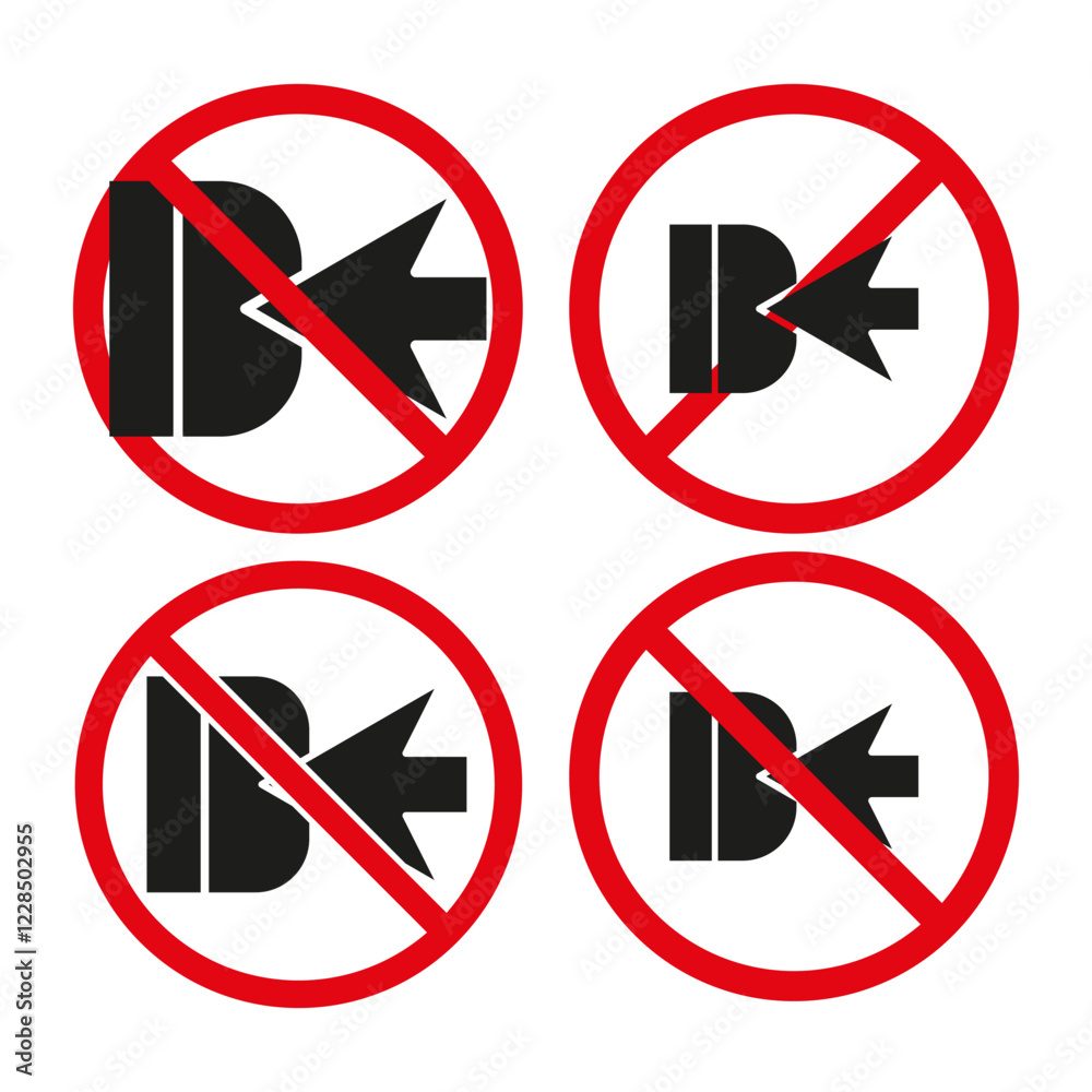 Prohibited arrow icon. Red circle warning. Forbidden arrow shape. Vector graphic symbol.