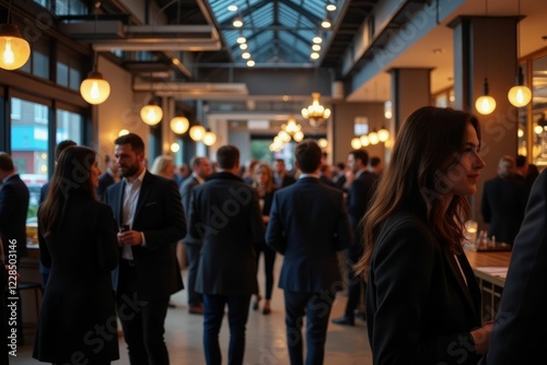 Business professionals networking at a modern venue photo