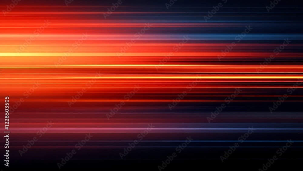 Abstract blurred background with colorful stripes of light on dark orange and black, horizontal lines with gradient effect, glowing and flowing in motion. Abstract blurred background with colorful stripes of light on dark orange and black, horizontal lines with gradient effect, glowing and flowing in motion.