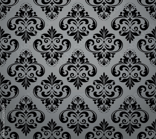 Wallpaper in the style of Baroque. Seamless vector background. Gray and black floral ornament. Graphic pattern for fabric, wallpaper, packaging. Ornate Damask flower ornament