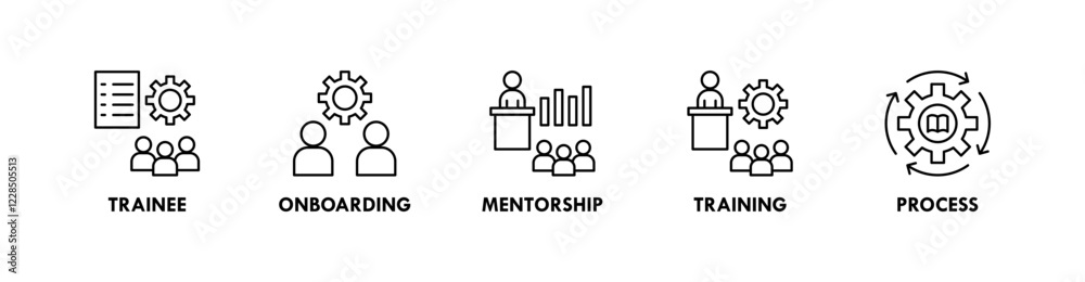 Trainee banner web icon vector illustration concept with icon of trainee, onboarding, mentorship, training, and process Trainee banner web icon vector illustration concept with icon of trainee, onboarding, mentorship, training, and process