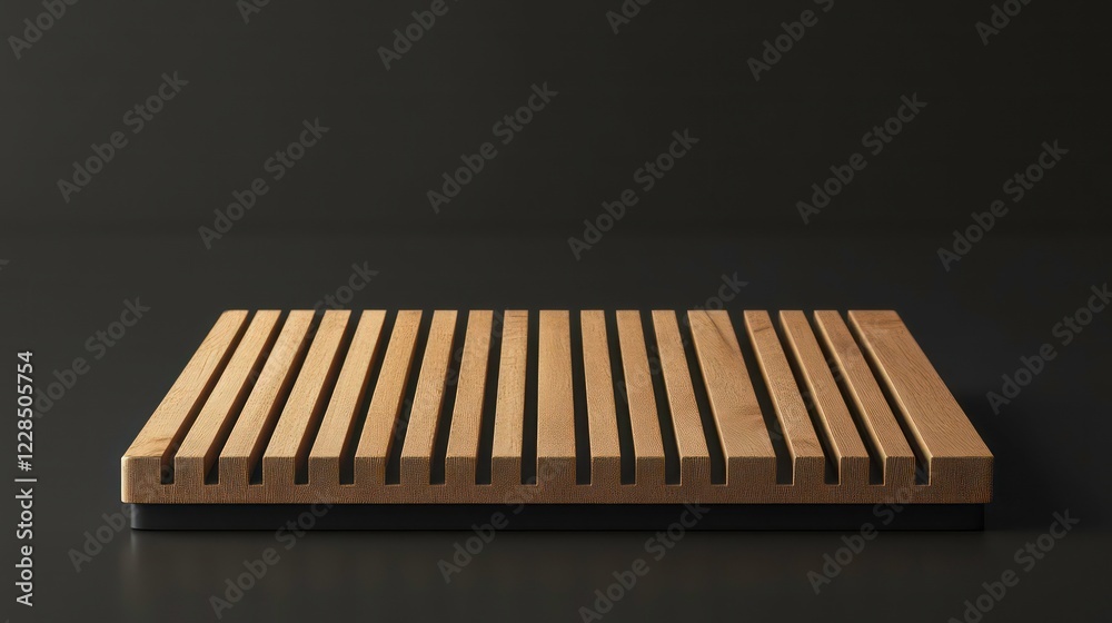 Wooden podium mockup with a modern slatted design, perfect for presentations or events, event, speech Wooden podium mockup with a modern slatted design, perfect for presentations or events, event, speech