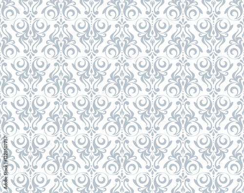 Wallpaper in the style of Baroque. Seamless vector background. White and gray floral ornament. Graphic pattern for fabric, wallpaper, packaging. Ornate Damask flower ornament