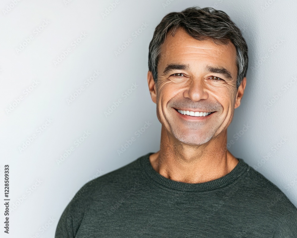 A smiling man in a gray shirt stands against a light background, radiating warmth and positivity through his expression. A smiling man in a gray shirt stands against a light background, radiating warmth and positivity through his expression.