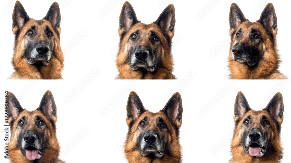 Fototapeta premium Six German Shepherds Show Diverse Expressions Generative AI