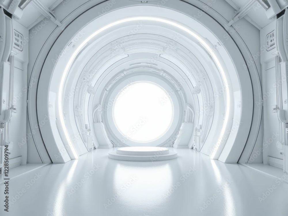 Fototapeta premium Futuristic White Circular Room With Bright Portal