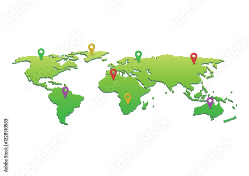 Isometric world map with  location pointer