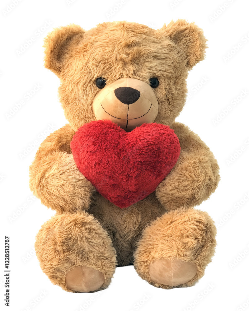 Fototapeta premium Plush Teddy Bear with Heart Pillow on Transparent Background