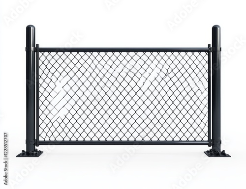 Black chain link fence with white diagonal lines isolated on white background. photo