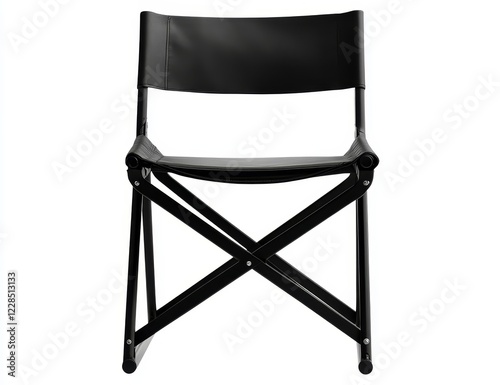Black leather folding chair isolated on white background.