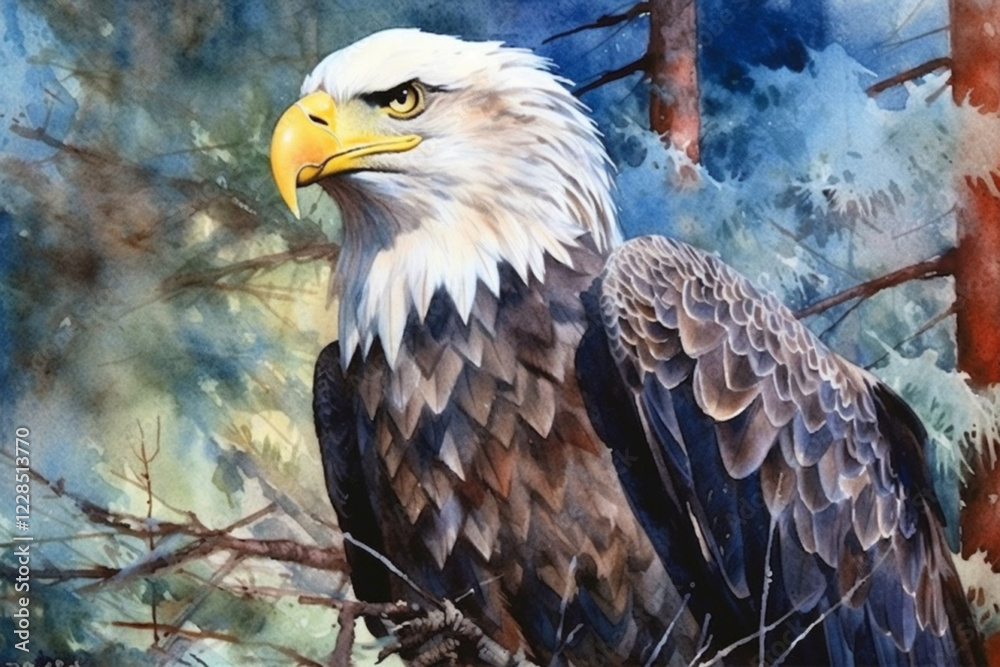 Fototapeta premium bald eagle portrait., watercolor painting , Generative AI