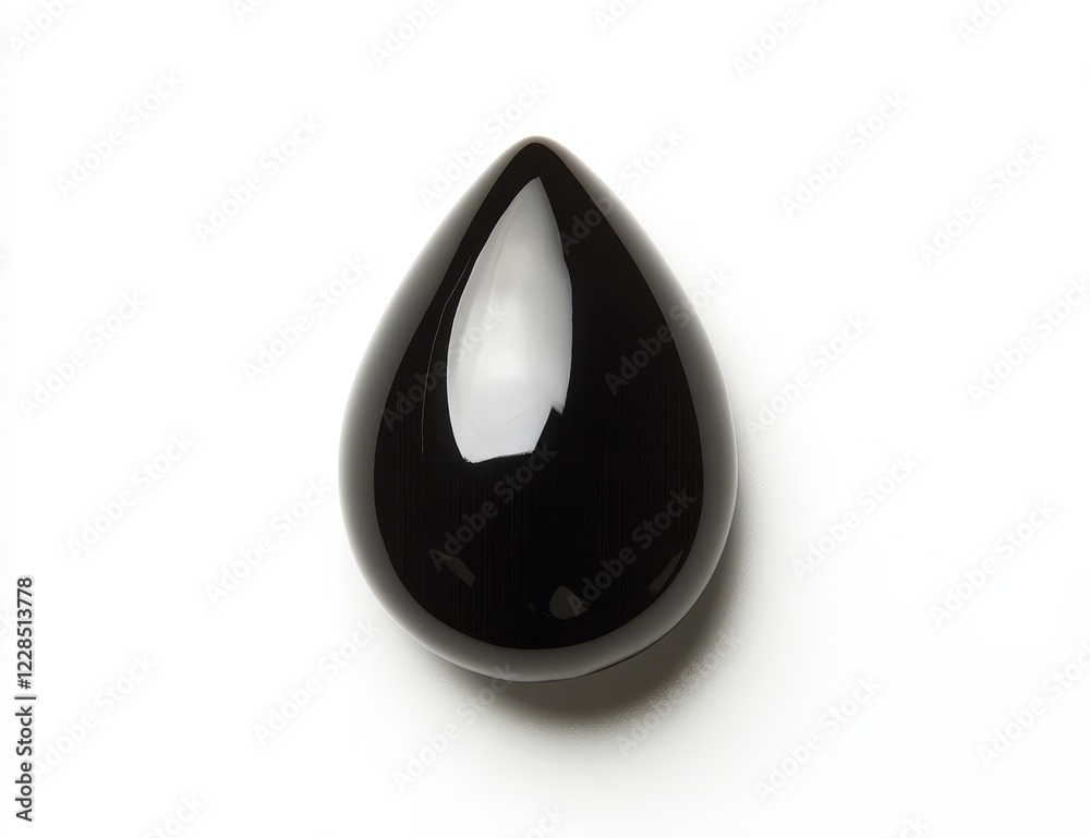 Polished black teardrop gemstone on white. Polished black teardrop gemstone on white.