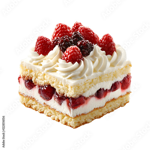 Slice of Tres Leches Cake Isolated on Transparent Background