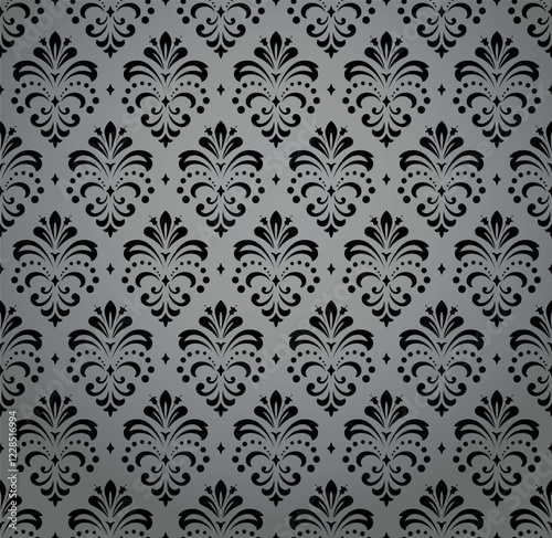 Wallpaper in the style of Baroque. Seamless vector background. Gray and black floral ornament. Graphic pattern for fabric, wallpaper, packaging. Ornate Damask flower ornament