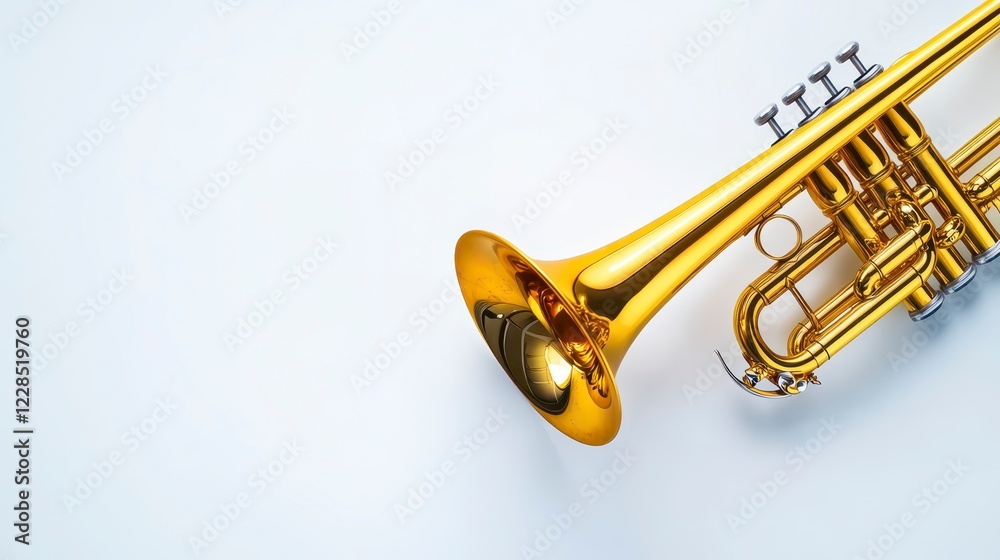 Obraz premium Shiny Gold Trumpet on Light Background Perfect for Music Themes