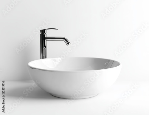 Modern white ceramic vessel sink with chrome faucet. (1)