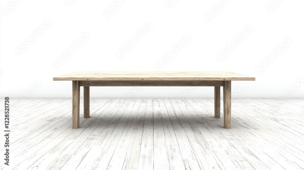 Empty wooden table in white room with wood floor for dining or display Empty wooden table in white room with wood floor for dining or display