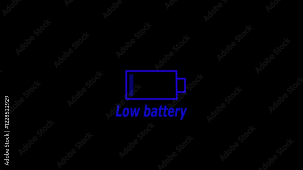 Low battery power indicator animation on black screen Low battery power indicator animation on black screen