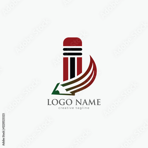 Pencil, pencil logo, eco, leaf, nature, education, icon, plant fully editable vector logo template photo