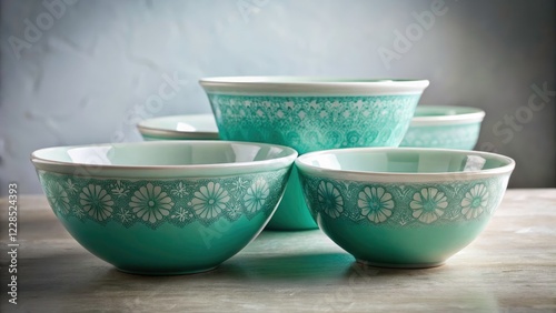 Teal Butterprint Pyrex Vintage Set, Retro Kitchenware Photography, 50s Style Still Life