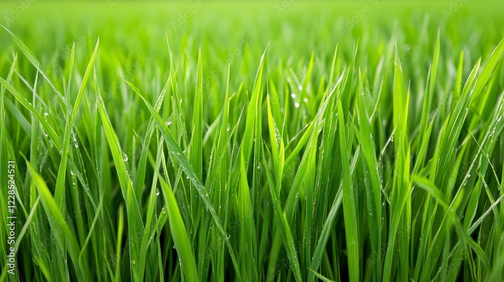 Fresh Green Grass with Dew Drops in Sunlight on a Summer Day Fresh Green Grass with Dew Drops in Sunlight on a Summer Day