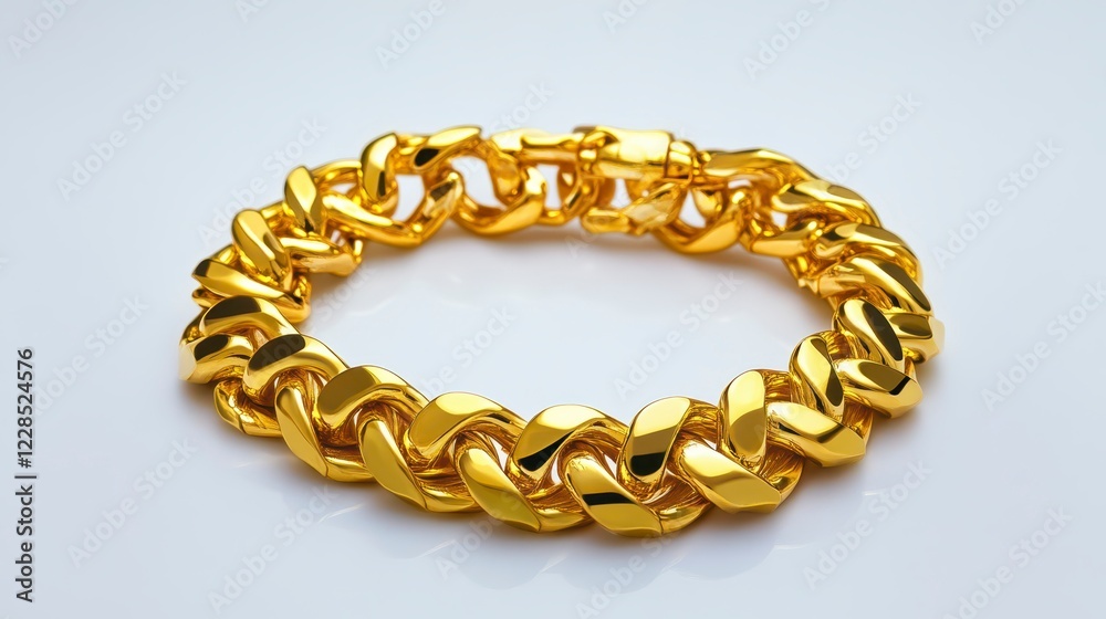 Shiny Gold Bracelet on White Background with Elegant Design Shiny Gold Bracelet on White Background with Elegant Design