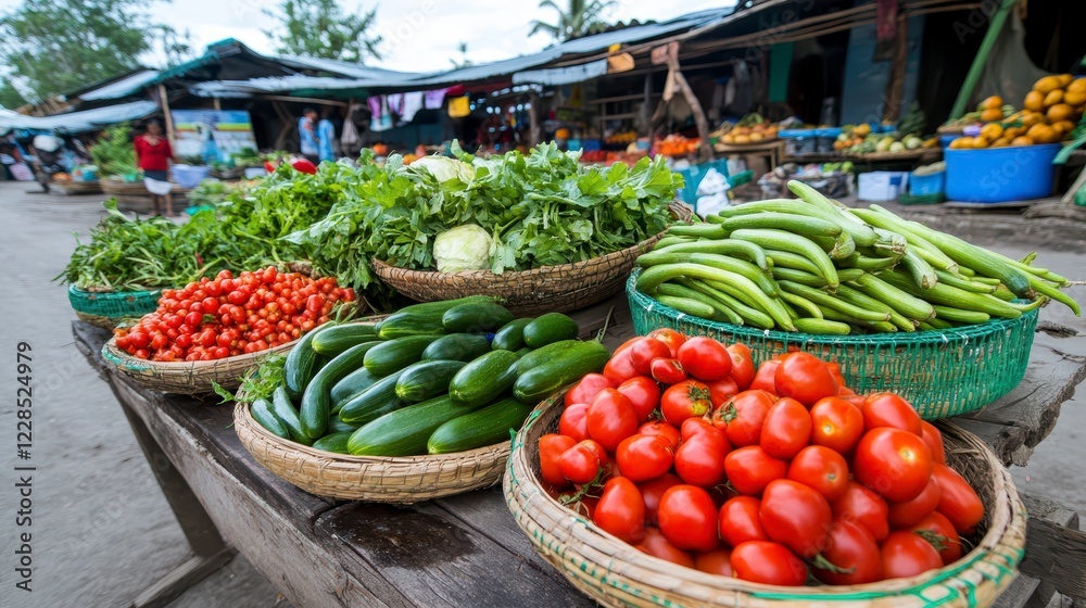 Fresh Vegetables on Display at Vibrant Local Market Stall Fresh Vegetables on Display at Vibrant Local Market Stall