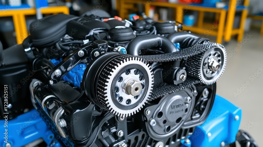 Fototapeta premium High-Precision Engine Close-Up with Timing Belt and Gears
