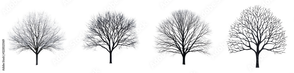 Obraz premium Minimalist Silhouettes of Bare Trees in Winter Landscape Elegant Graphic and Atmospheric Winter Scene with Tree Branches in Black and White Tranquil Serene and Conceptual Nature Photography