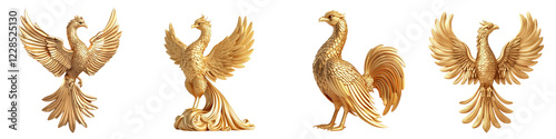 Captivating collection of meticulously crafted golden phoenix sculptures depicted in diverse poses and designs symbolizing power majesty and the mythical essence of this legendary creature