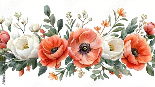 Orange & white floral border; wedding invitation design