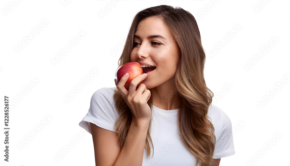 リンゴを食べる女性 リンゴを食べる女性
