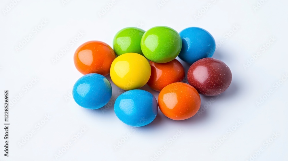 Colorful Glossy Candy Balls Stacked on a White Background Colorful Glossy Candy Balls Stacked on a White Background