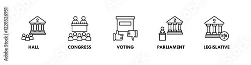 Congress banner web icon vector illustration concept with icon of hall, congress, voting, parliament, and legislative