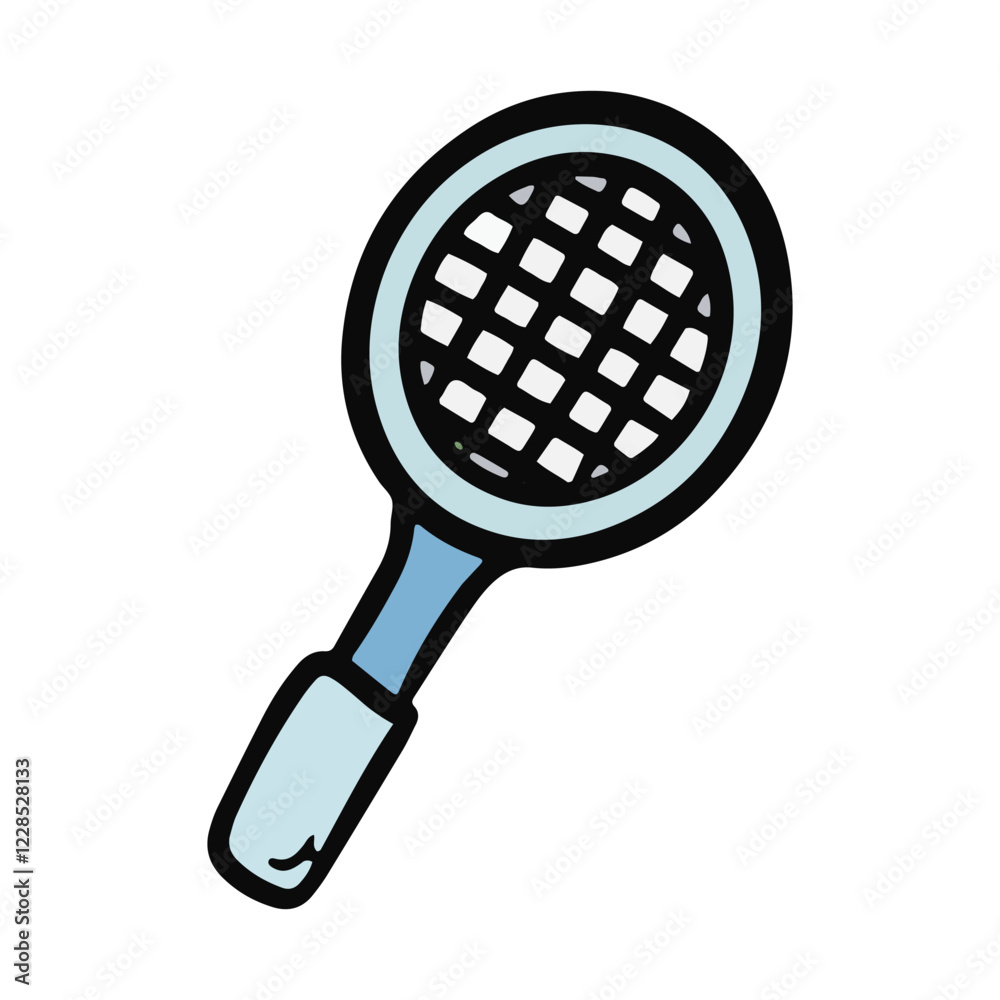 Tennis racket, badminton racket, Hand-drawn doodle sports and fitness equipment