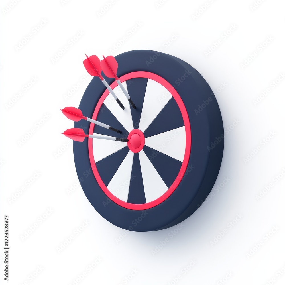 A 3D illustration of a dartboard with multiple darts embedded, showcasing the target's design in vibrant colors. A 3D illustration of a dartboard with multiple darts embedded, showcasing the target's design in vibrant colors.