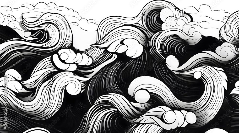 Fototapeta premium Dynamic Design Featuring Bold High Contrast Wavy Patterns in Black and White. Generative AI