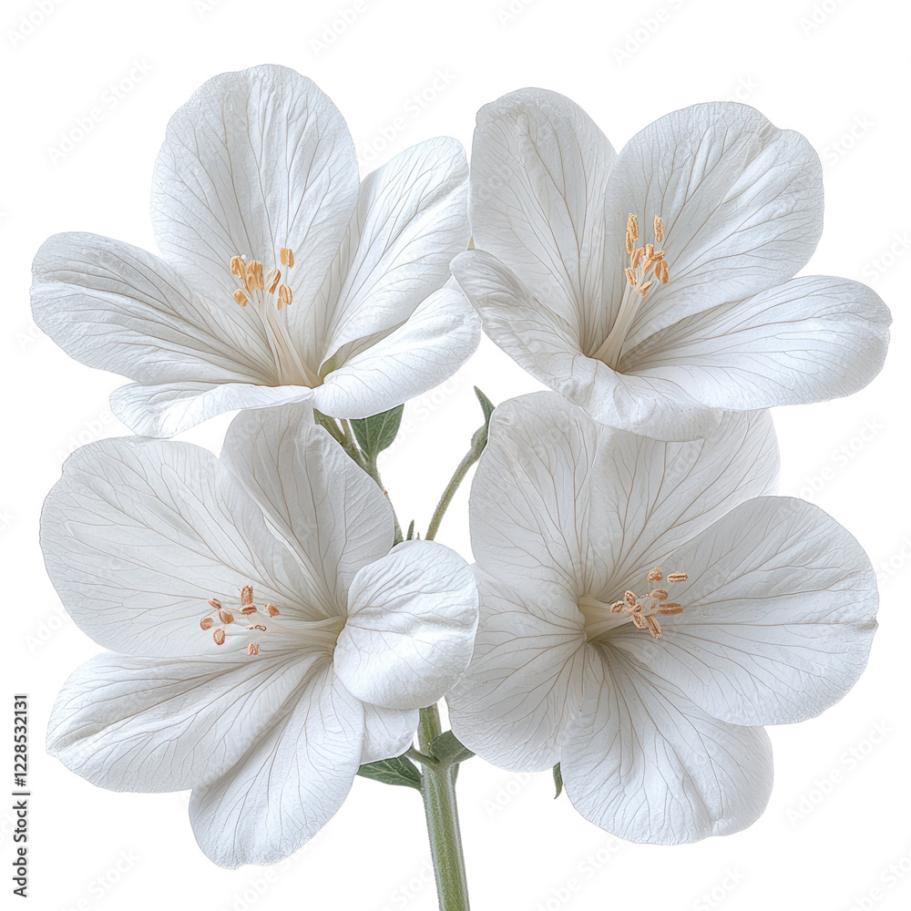 A cluster of elegant white flowers with delicate petals and yellow stamens. A cluster of elegant white flowers with delicate petals and yellow stamens.