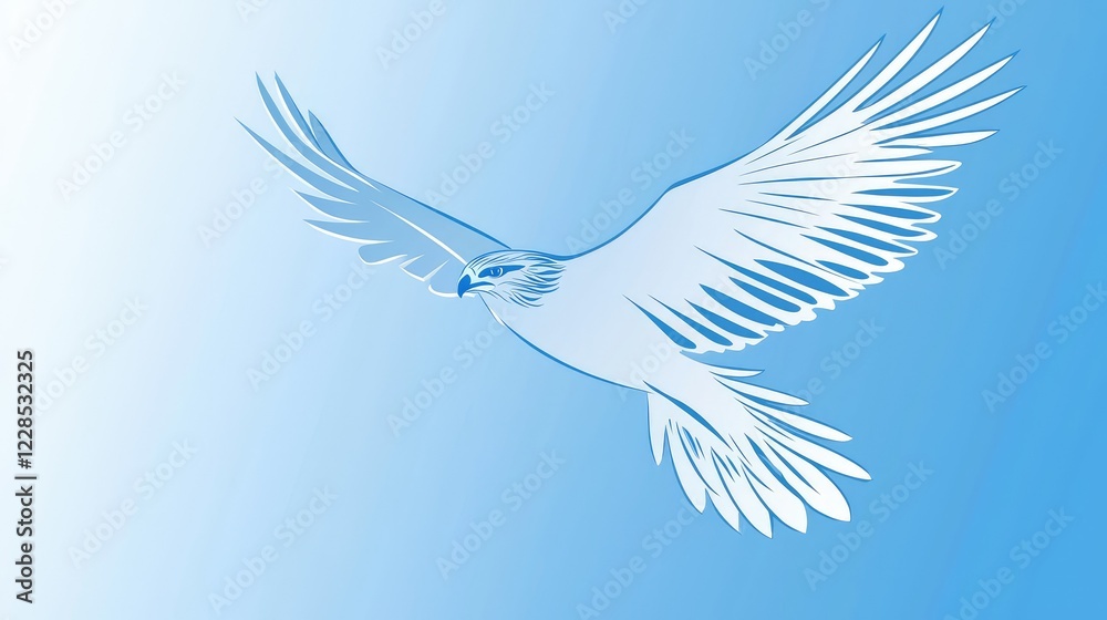 Obraz premium Elegant Blue Illustration of a Flying Bird in a Clear Sky