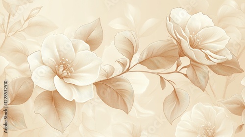 Elegant Beige Flowers and Leaves Design