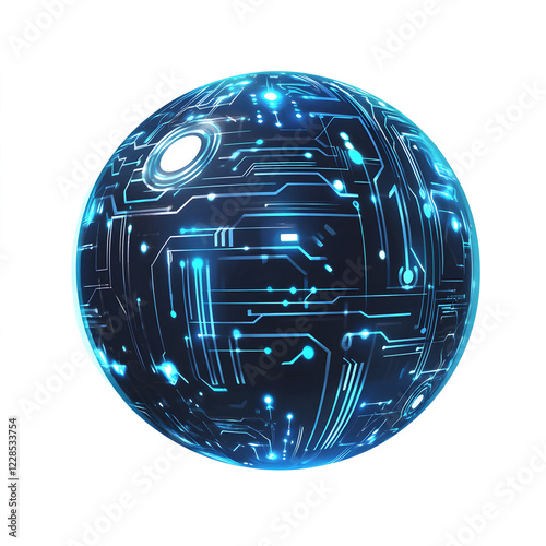 Graphic image of a circuitboard in the shape of a world circle isolated on a white background