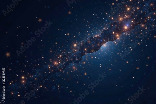 Sparkling gold stars scattered across a dark sky, glow, starry photo