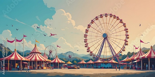 Idyllic Fairground Scene With Ferris Wheel And Tents